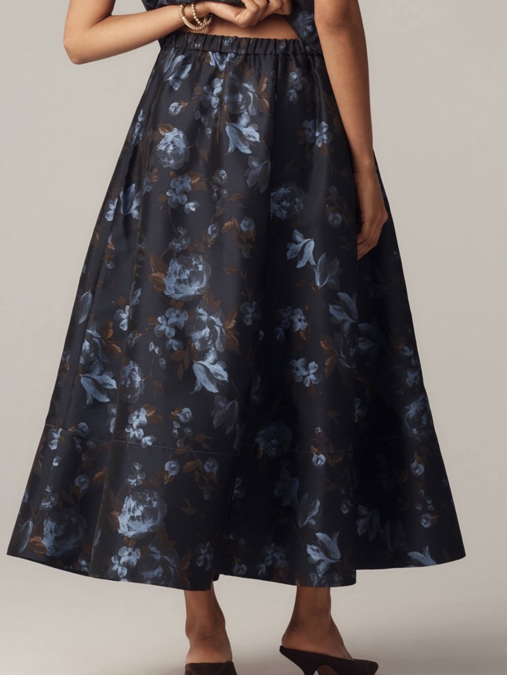 Anthropologie The Jacie Poplin Printed Maxi Skirt by Maeve Blue Floral Size MP - Picture 3 of 11